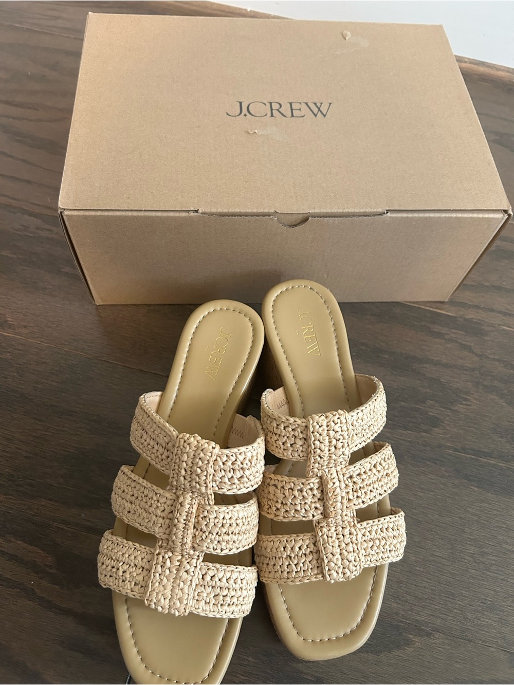 J.Crew Woven Caged Platform Wedges 7.5 Natural Raffia